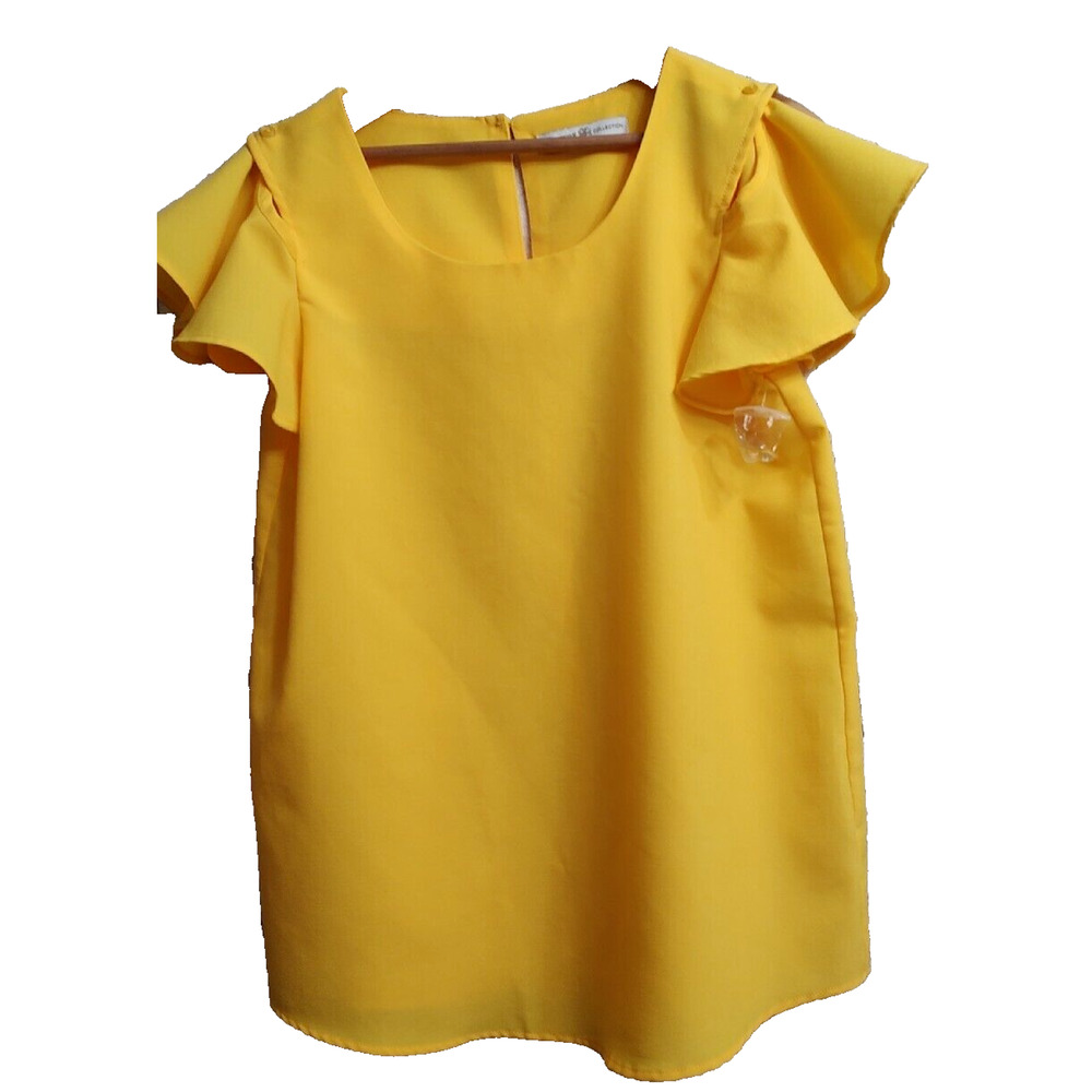 Signature Collection Woman Yellow Basic Blouse Size M 10-12 Cold Shoulder sleeve